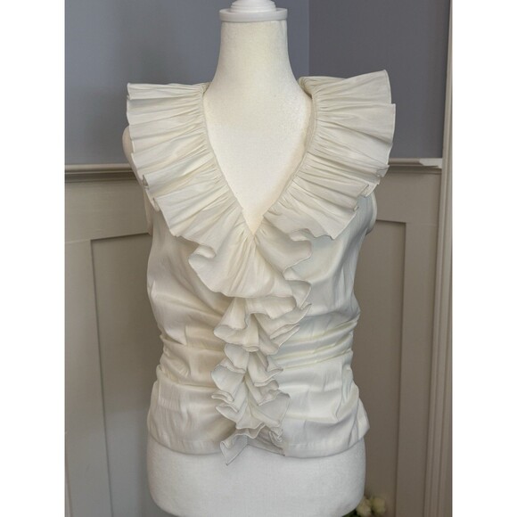 Tadashi Collection Womens Size 8 Sleeveless Ruffled Frilled Pleated Top White - Picture 1 of 10